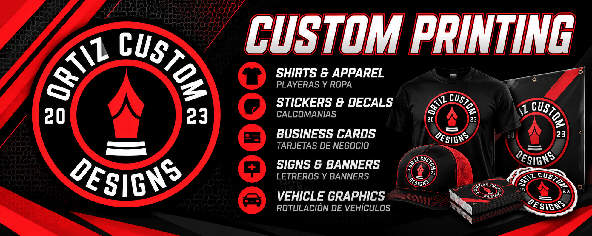 Ortiz Custom Designs — custom printing, shirts and apparel, stickers and decals, business cards, signs and banners, vehicle graphics